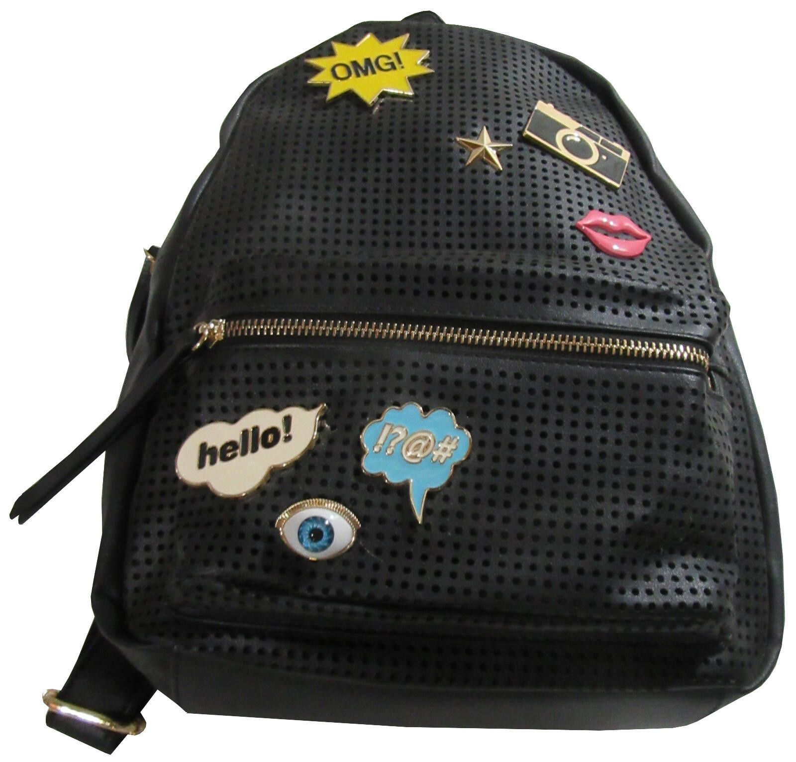 Designer Imoshion Vegan Leather Backpack Emoji Symbols Black OMG Size ONE SIZE - 2 Thumbnail