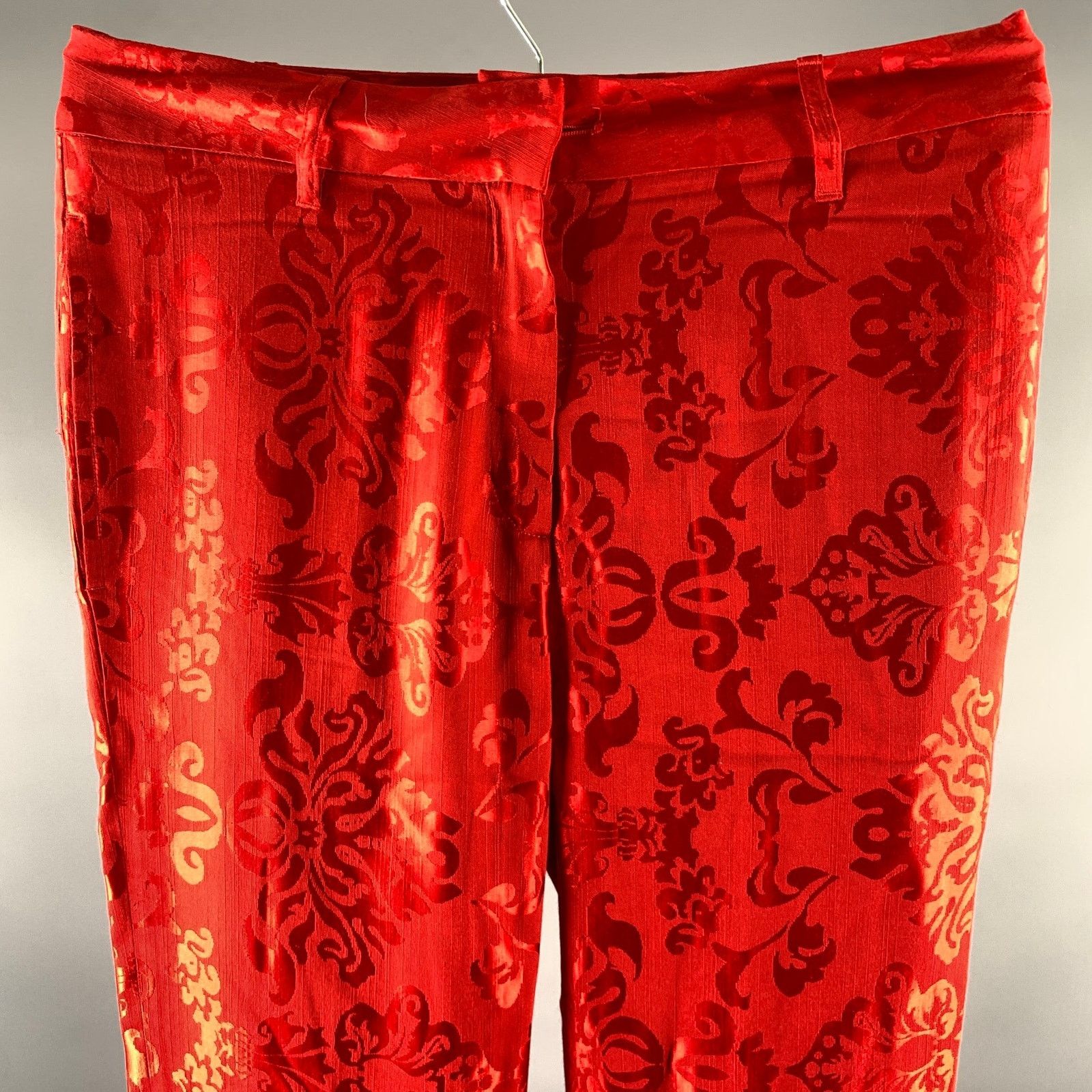Ann Demeulemeester ANN DEMEULEMEESTER Red Rayon Silk Floral Wide Leg Pants Size US 34 / EU 50 - 2 Thumbnail