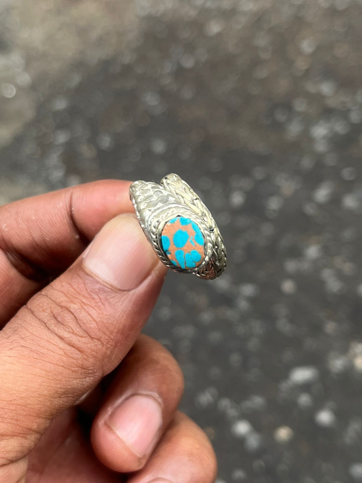 John Hardy Artisan Silver Dragon Scale Weave Ring with Turquoise Stone Size ONE SIZE - 9 Thumbnail