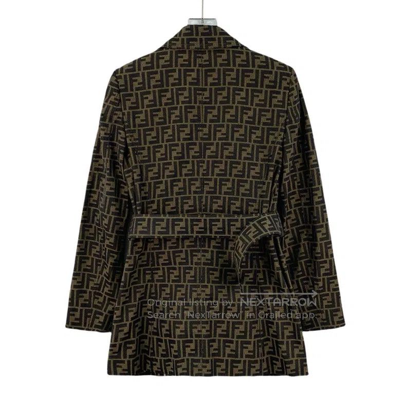 Fendi Fendi Dark Brown Logo Full-Print Lapel Belted Long Sleeve Size 4XL / US 24-26 - 2 Thumbnail