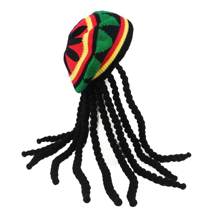 Designer Knitted Braid Hat Jamaican Bob Rasta Beanie Hats Size ONE SIZE - 2 Thumbnail