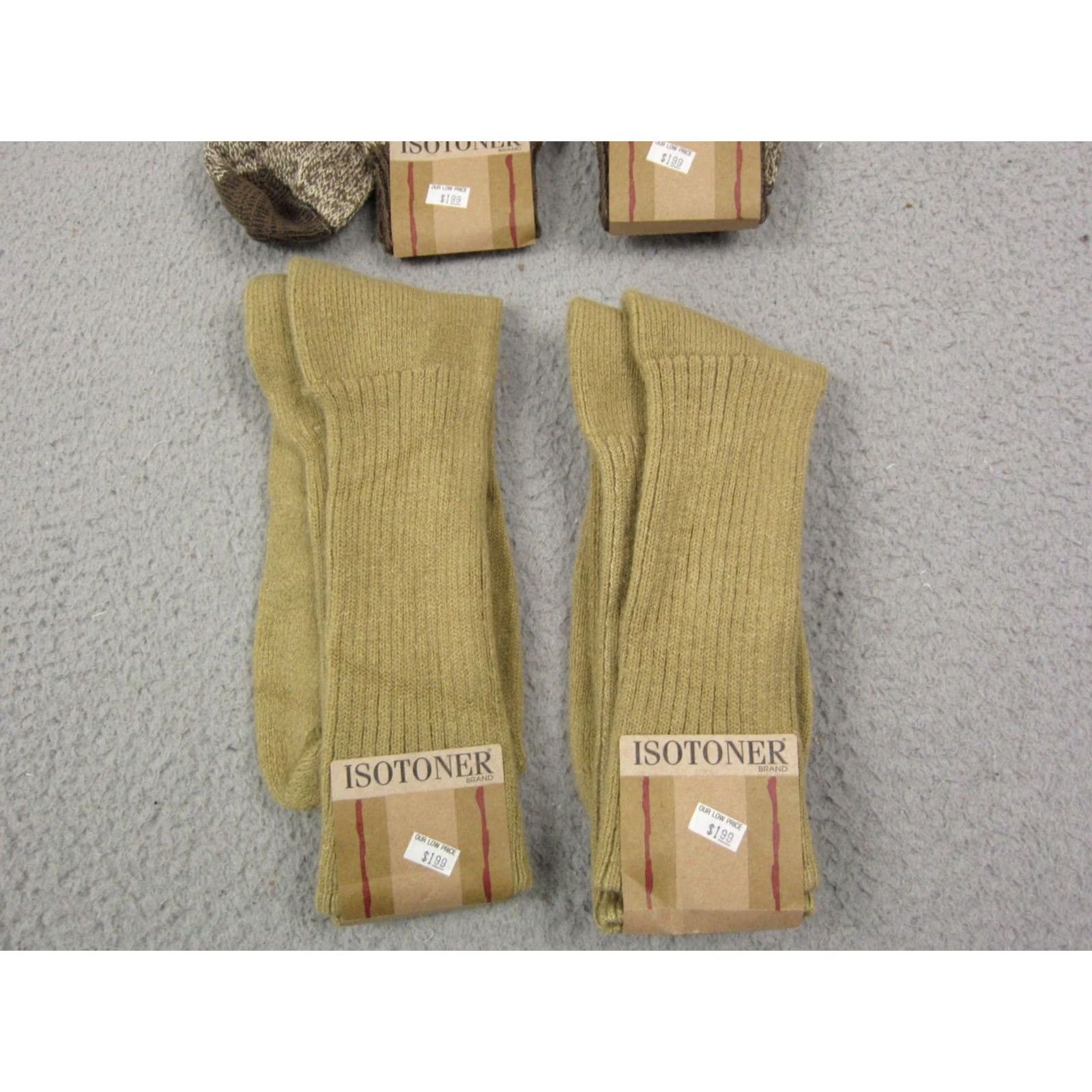 Vintage Isotoner Socks Lot of 5 Mens Size 10-13 Beige Slightly Imperfect Made in USA Outdoor USA Thermal Hiking Walking Size ONE SIZE - 3 Thumbnail