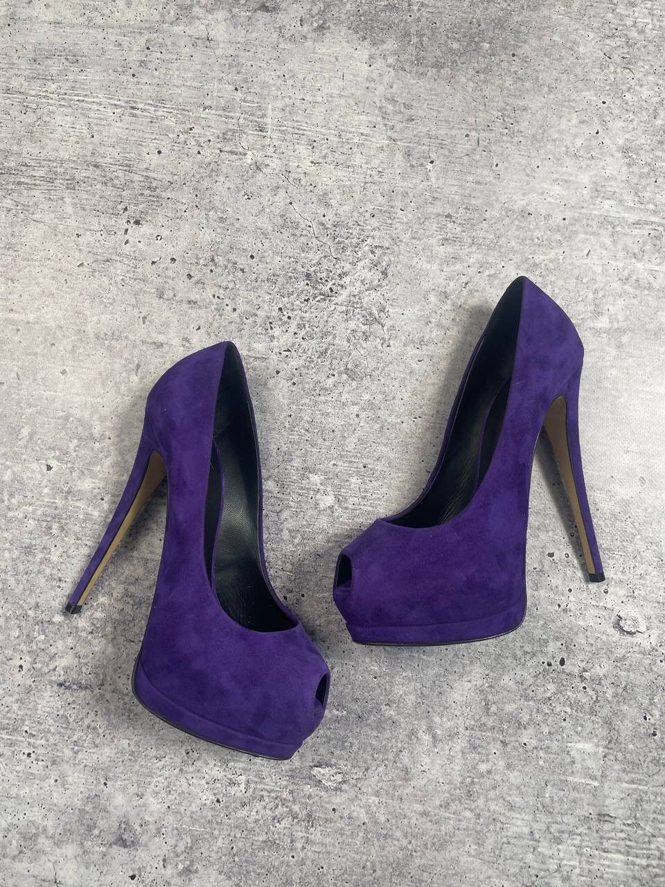 Giuseppe Zanotti Giuseppe Zanotti Purple Suede Peep Toe Pumps Heels Y2K Size US 9 / IT 39 - 1 Thumbnail