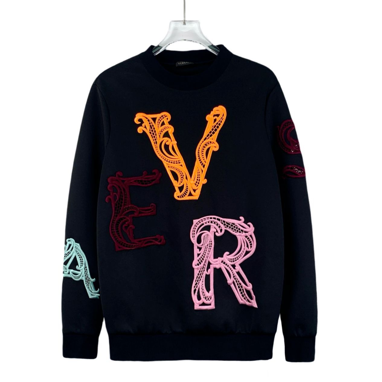 Versace Versace Black Logo Cutout Embroidered Cotton Crewneck Sweats Size US M / EU 48-50 / 2 - 1 Thumbnail
