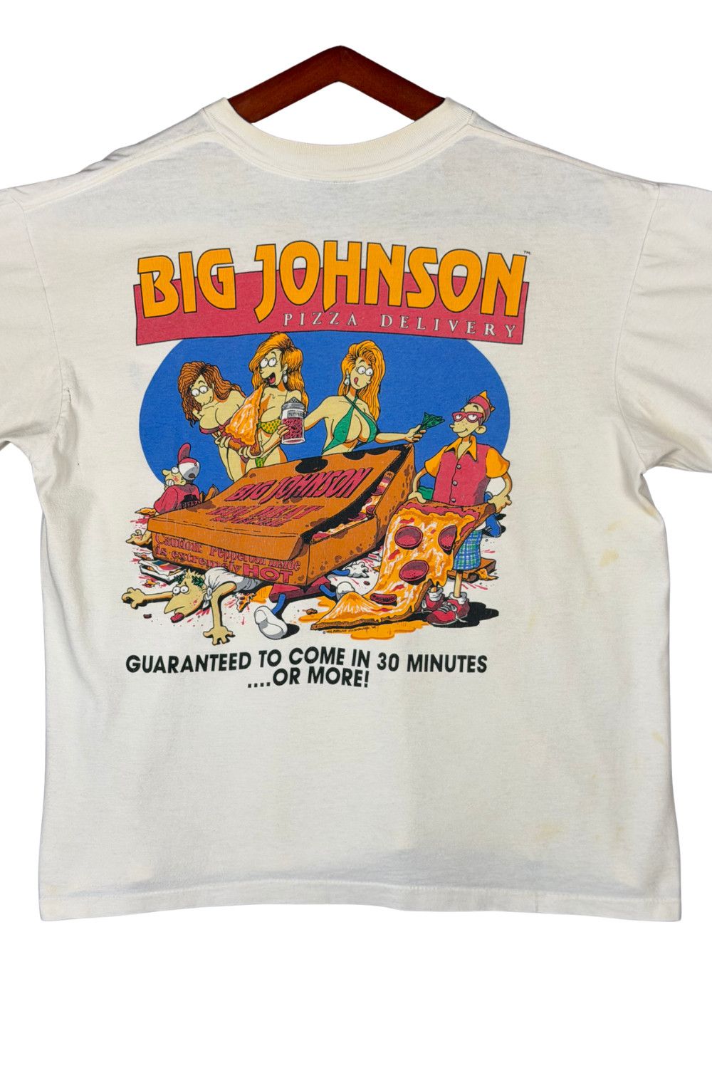 Vintage 1993 Big Johnson Pizza Delivery Graphic Tee Oneita Size US L / EU 52-54 / 3 - 11 Thumbnail