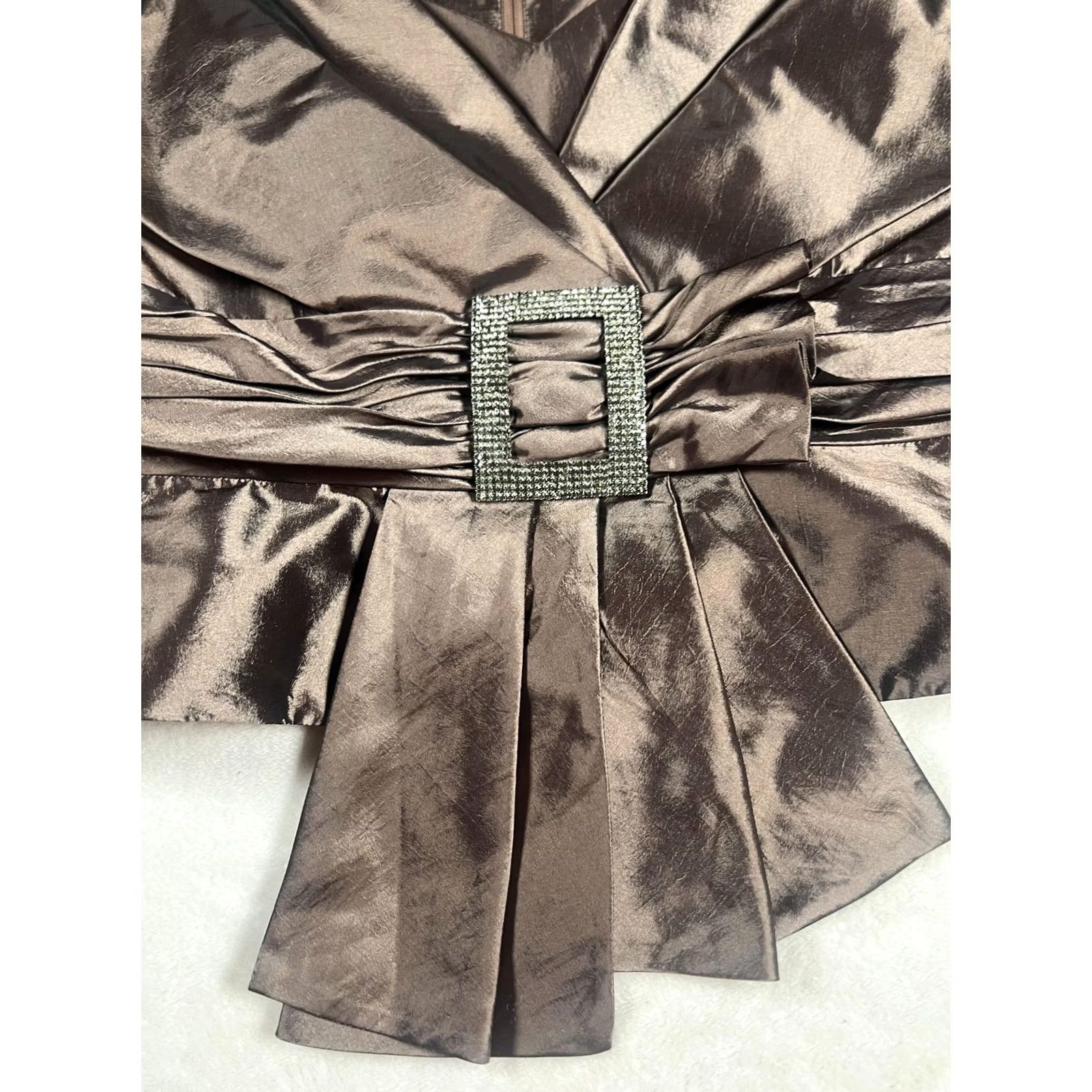 Vintage VINTAGE? No. Satin Formal 2 Piece Set Womens Medium Brown Top Skirt Rhinestone Belted Maxi Size M / US 6-8 / IT 42-44 - 5 Thumbnail