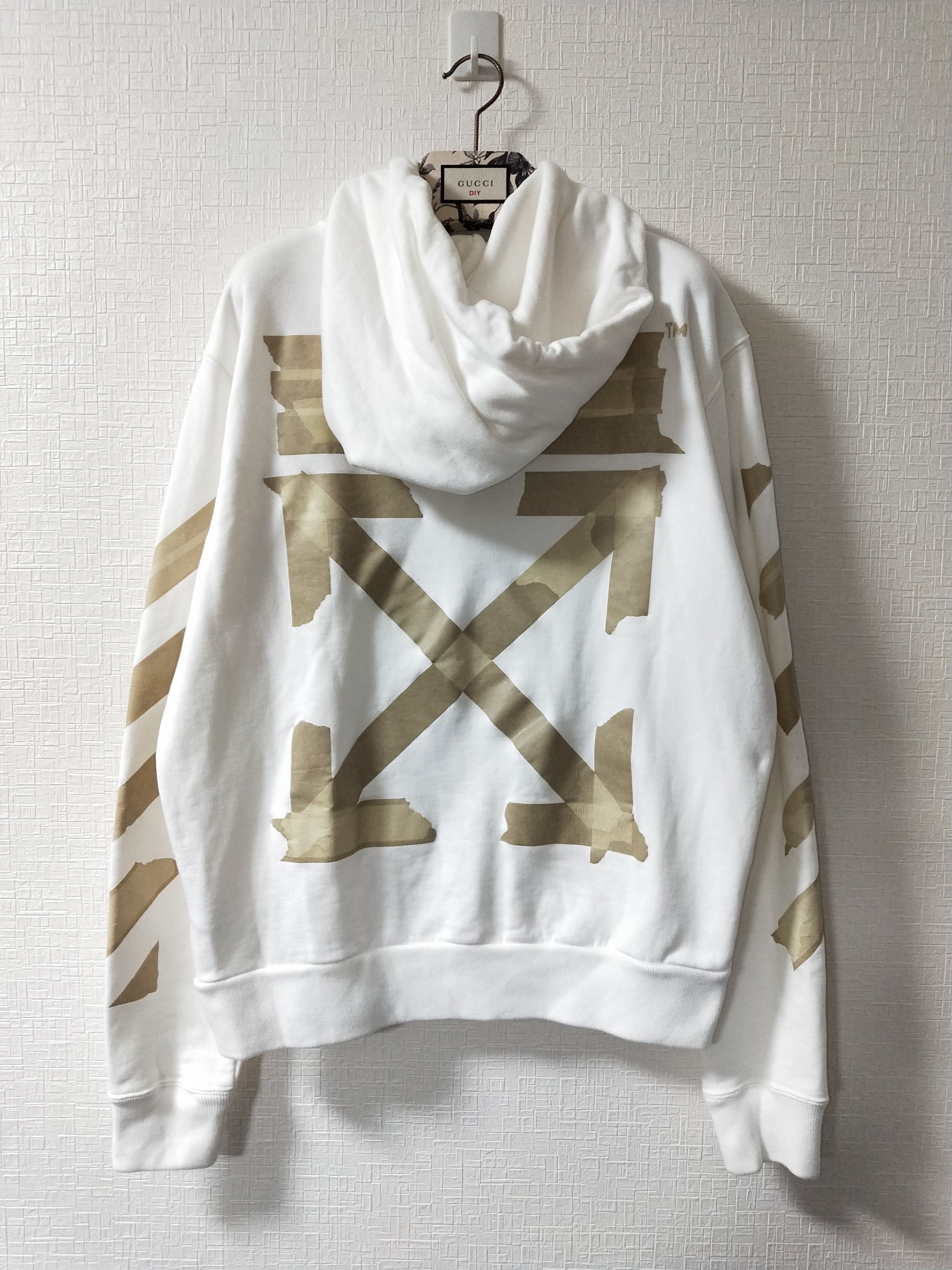 Pre-owned Off-white Gold Tape Arrow Zip Hoodie In White