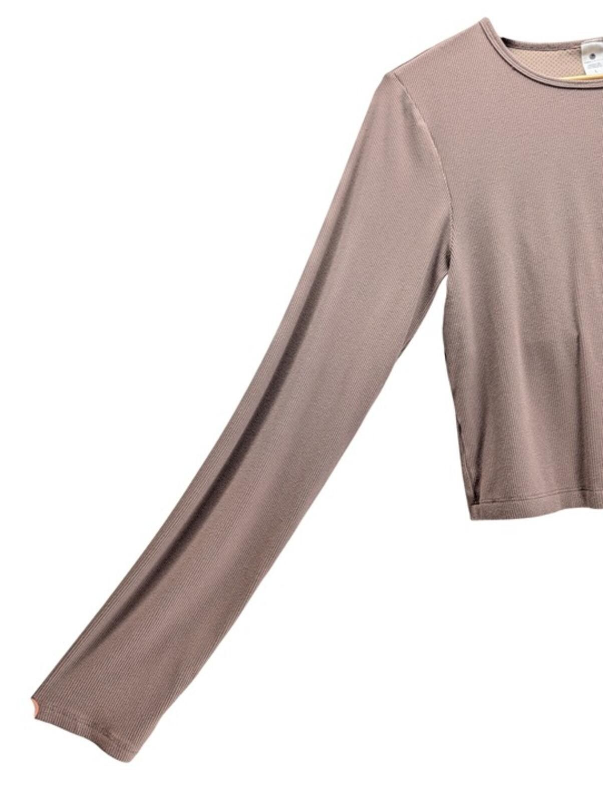 Other Yogalicious Crop Long Sleeve Top Women’s Large Ribbed Taupe Size L / US 10 / IT 46 - 3 Thumbnail