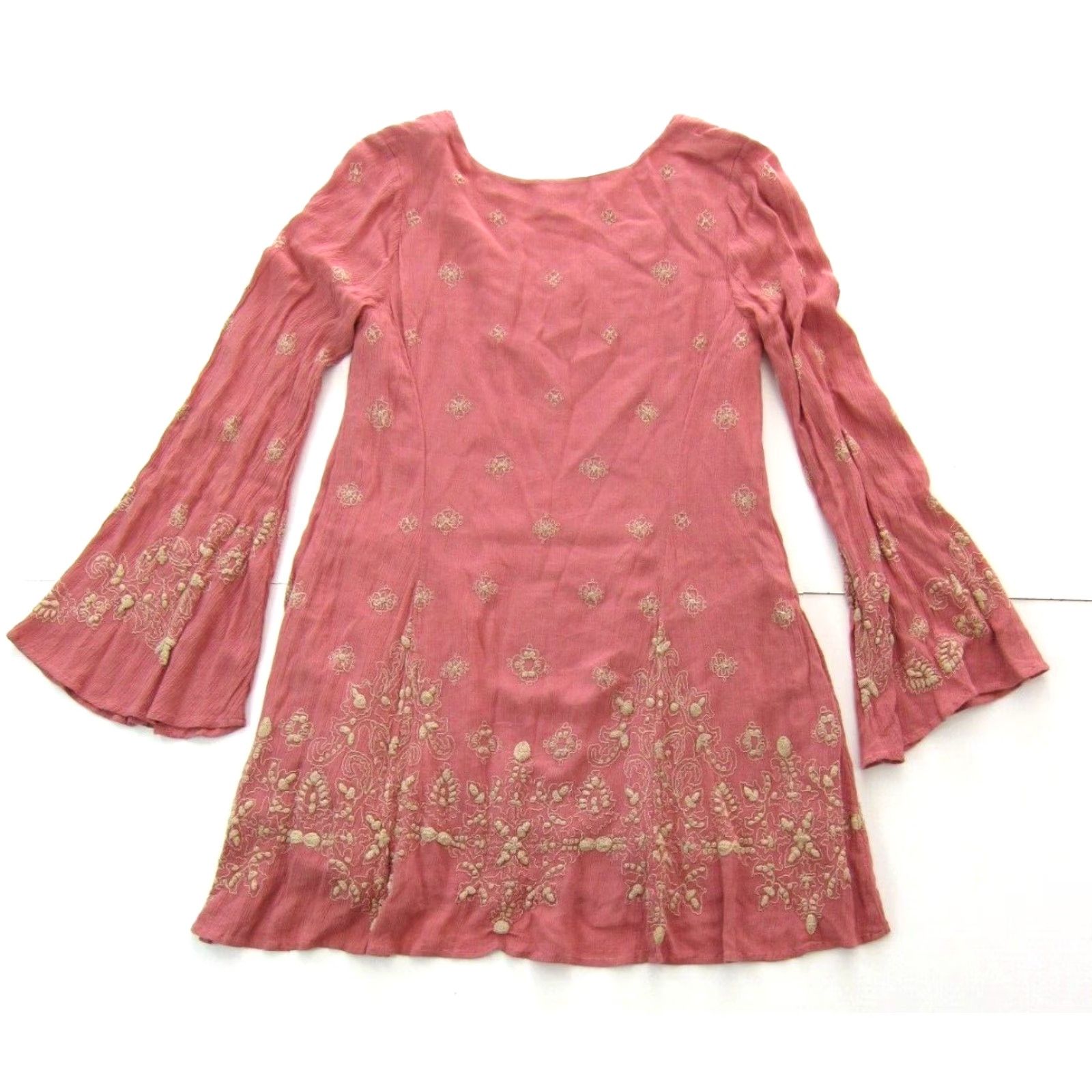 Free People Free People Pink Rayon Embroidered Floral Tunic Dress XS Shirt Women Size XS / US 0-2 / IT 36-38 - 2 Thumbnail