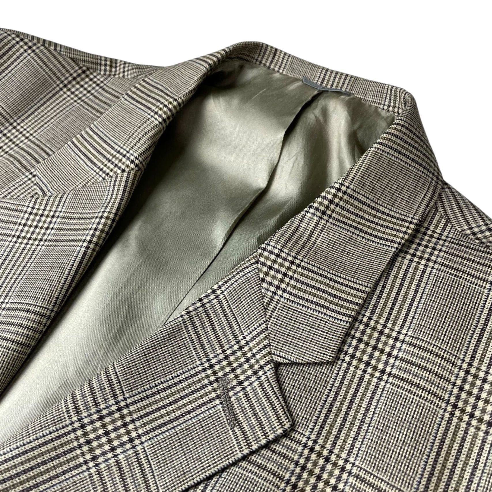 J.Crew VINTAGE/J.Crew Men’s 100% Wool Blazer/Jacket Beige Green Navy Plaid 44L USA Long Navy Notch Lapel 3-Button Regular Mens Size 44R - 2 Thumbnail