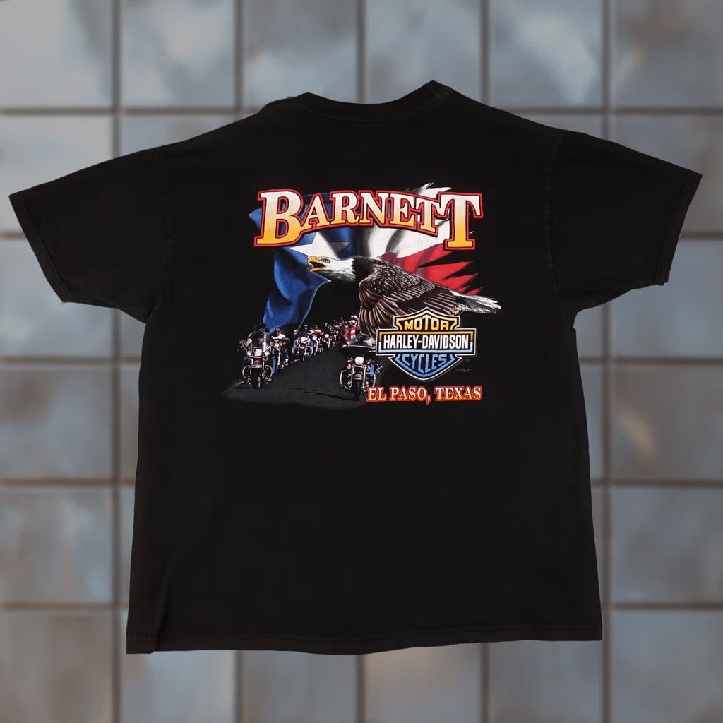 Harley Davidson VINTAGE Harley-Davidson Shirt Mens XL Black Flame Fire Eagle El Paso Texas 2000s Size US XL / EU 56 / 4 - 1 Thumbnail