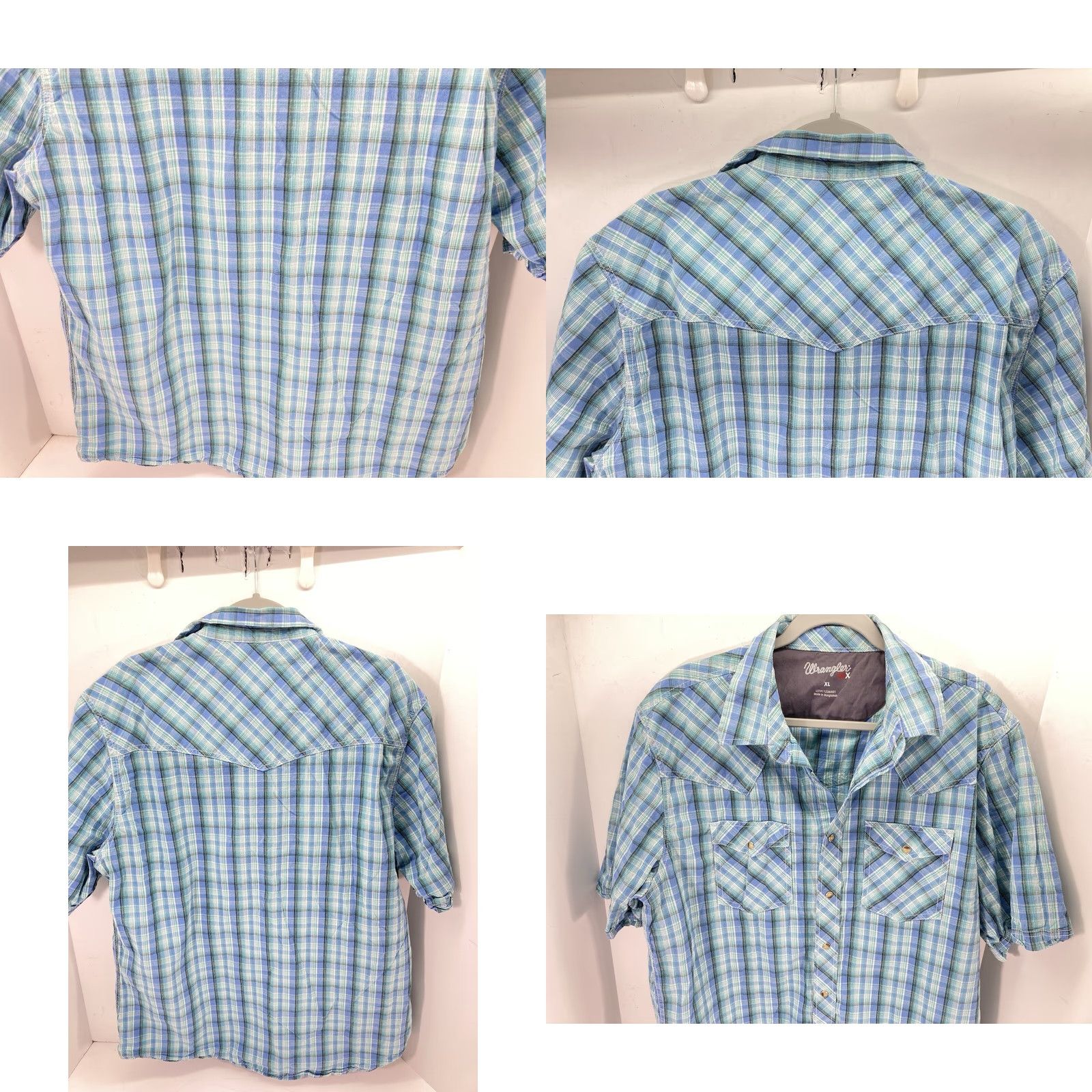 Wrangler VINTAGE Wrangler 20X Pearl Snap Western Shirt Men XL Blue Plaid Short Sleeve Rodeo Mens Size US XL / EU 56 / 4 - 8 Thumbnail