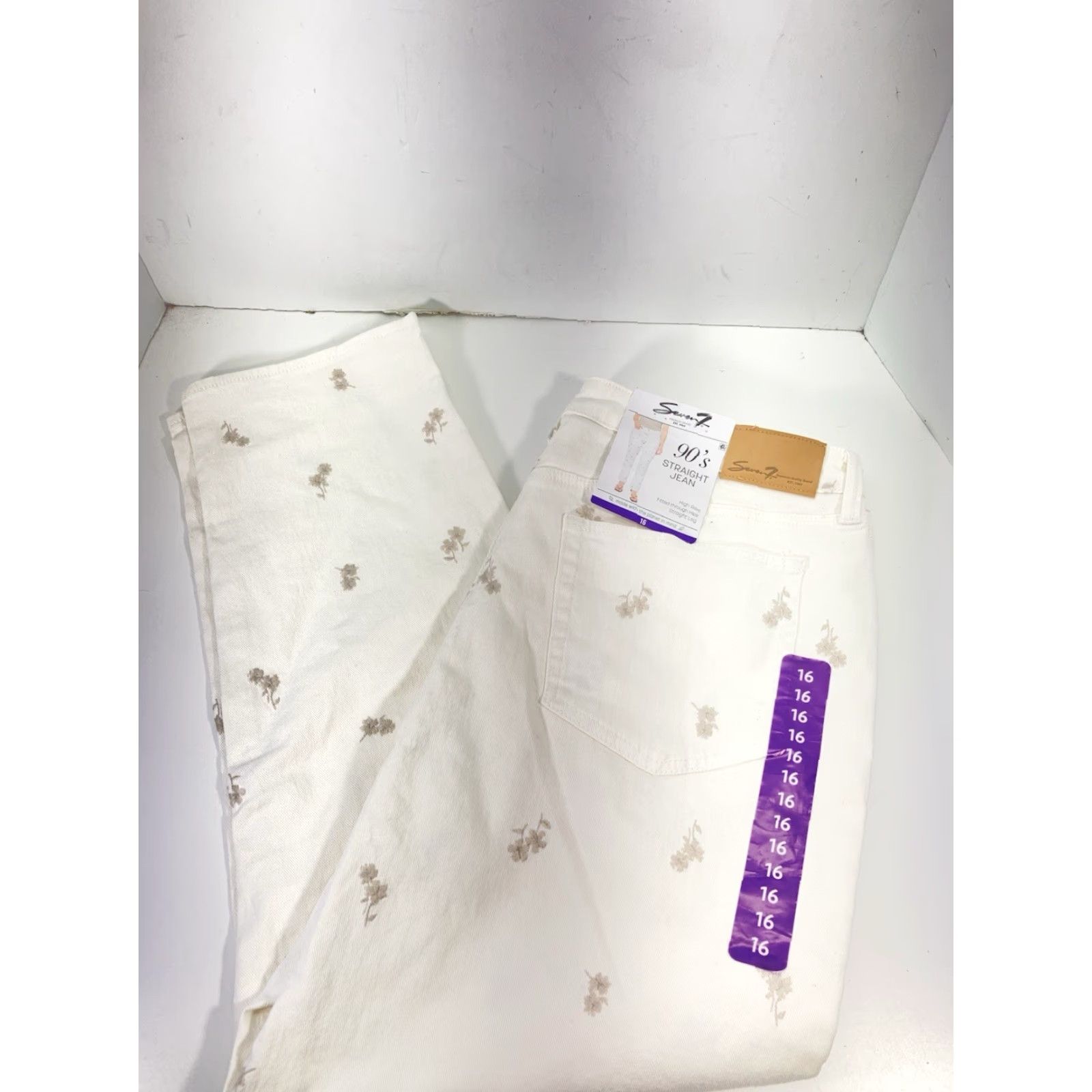Vintage VINTAGE Seven7 90s Straight Jeans Women Size 16 38X31 White Denim Floral Stretch NWT Size 38" / US 16 / IT 52 - 2 Thumbnail