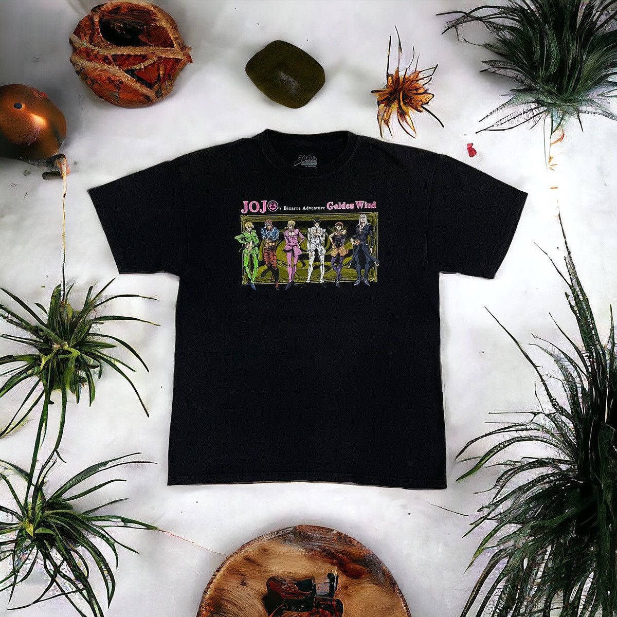 image of Hard To Find T “Jojo’S Bizzare Adventure Golden Wind” Anima in Black, Men's (Size Large)