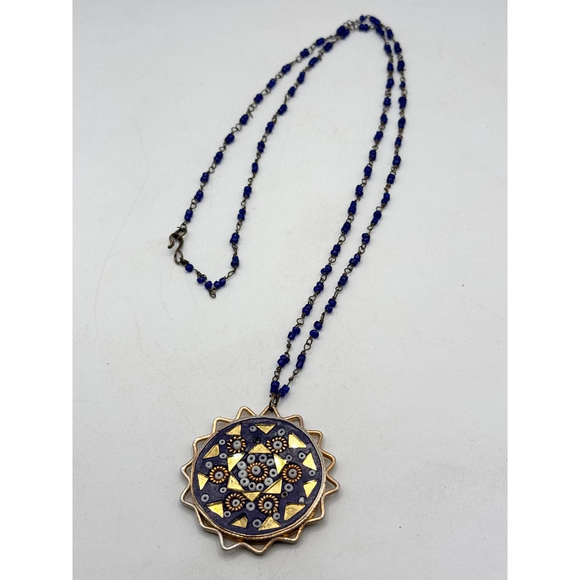Vintage Blue beaded mosaic pendant necklace Size ONE SIZE - 3 Thumbnail