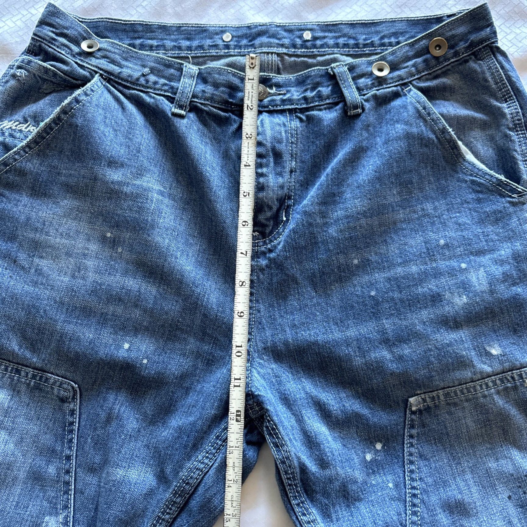 Doublet MDNS Madness Jeans Double Knee Faded Painted Distressed Suspenders Large Mens Jeans Distressed Blue 24in Inseam L Regular, Tapered, Pre-owned Size US 33 - 6 Thumbnail