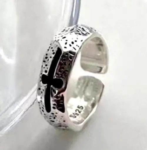 Ring Of Fire Vintage Goth 925 Silver Cross Ring Size ONE SIZE - 1 Thumbnail