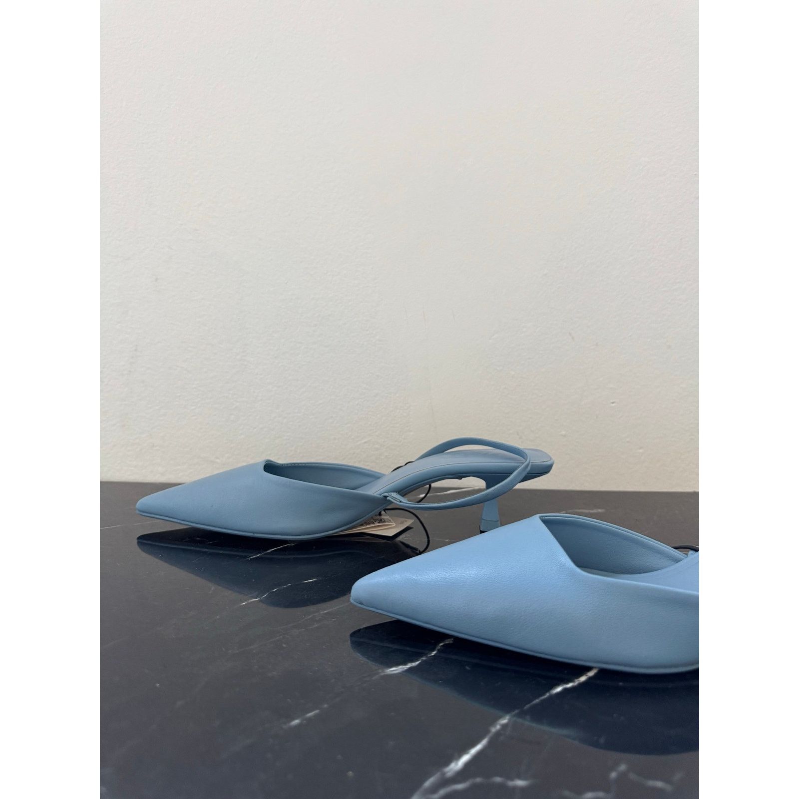 Zara ZARA Powder Blue Pointed Toe Slingback Mule Kitten Heels Size US 9 / IT 39 - 8 Thumbnail