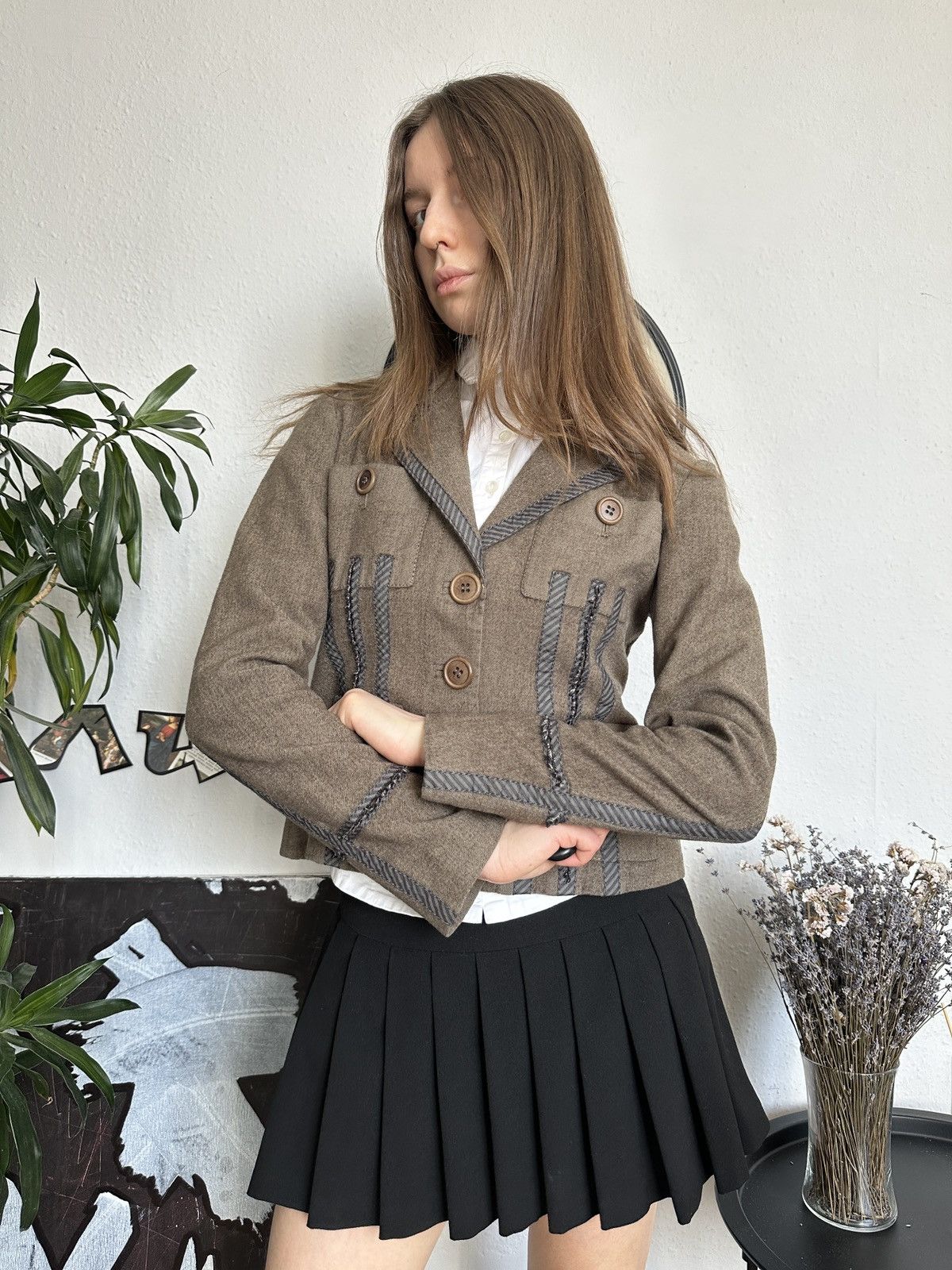 Designer Karen Millen Wool SteamPunk Style Blazer Jacket 90s Size M / US 6-8 / IT 42-44 - 2 Thumbnail