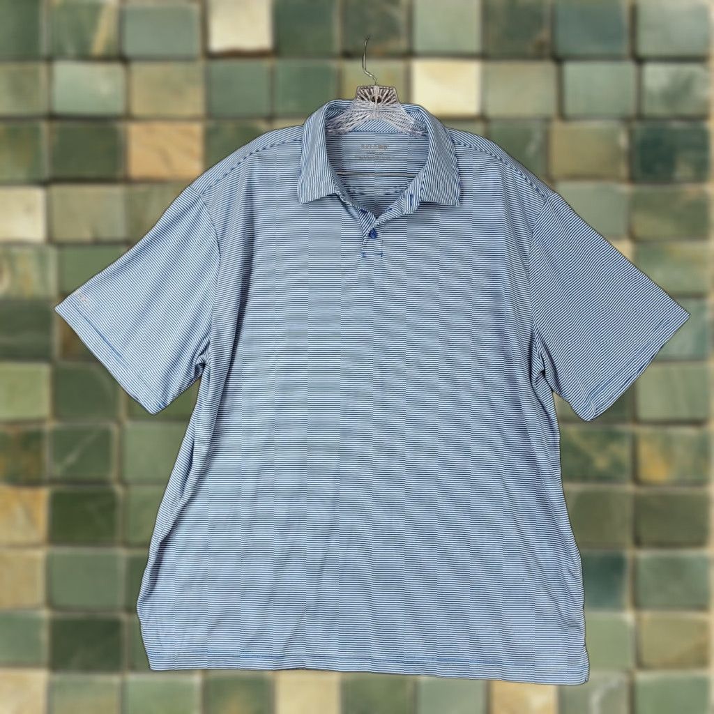 Vintage BLACK CLOVER Blue White Striped Polo Shirt Adult 2XL Short Sleeve Mens Size US XXL / EU 58 / 5 - 1 Thumbnail