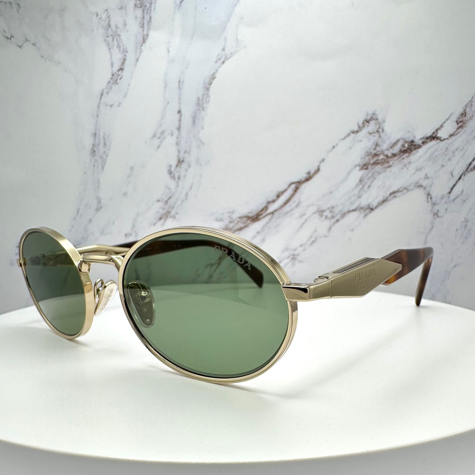 Prada NEW PRADA Sunglasses Gold Metal Oval PR65ZS Green Lens Size ONE SIZE - 7 Thumbnail