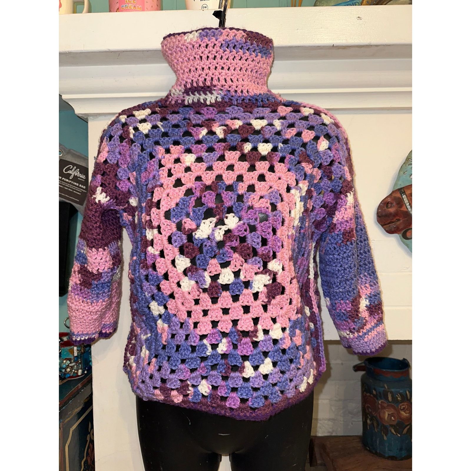 Vintage VINTAGE HAND CROCHET GRANNY SQUARE BOHO TURTLENECK SWEATER S Size S / US 4 / IT 40 - 2 Thumbnail