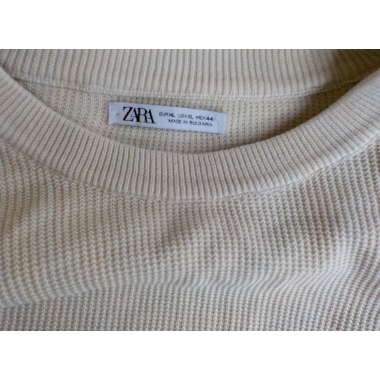Zara ZARA Crew Neck Pullover Sweater Ivory XL Mens Ribbed Banded Collar Cuffs Waistband Great Condition Size US XL / EU 56 / 4 - 3 Thumbnail