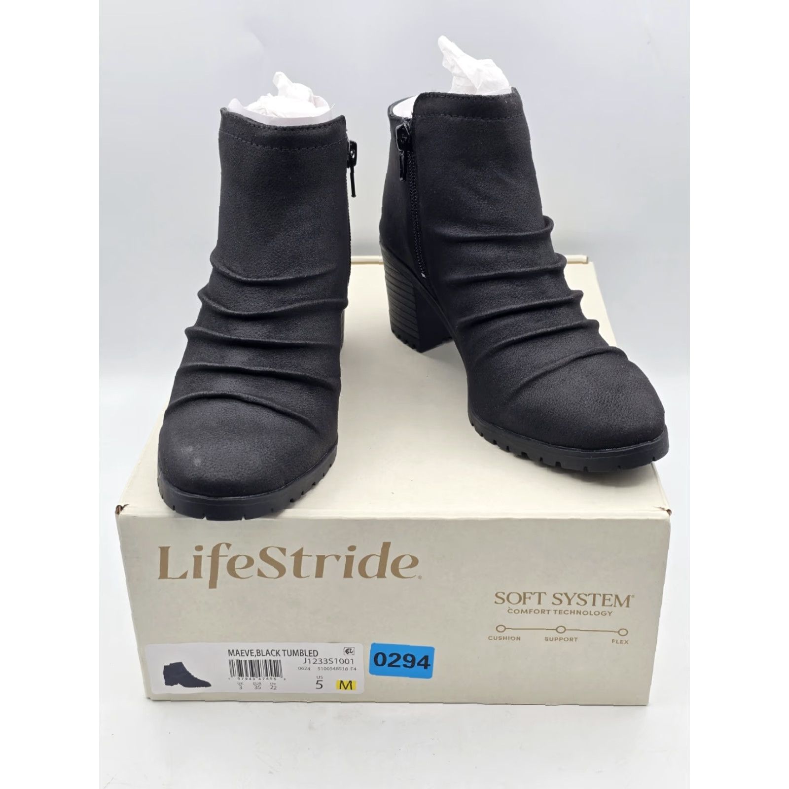 LifeStride Maeve Ankle Boot Black Tumbled - Sz 5 M Women's Shoes - US 5 Flat Heel Lifestride Maeve Ankle Boot
