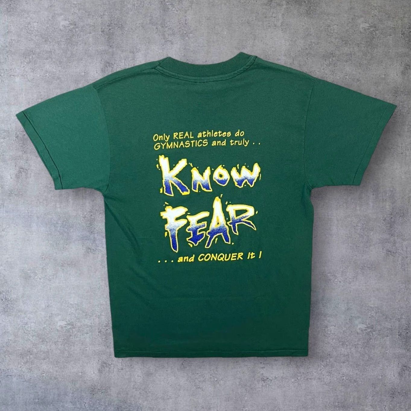 Hanes VINTAGE Hanes KNOW FEAR “Only Real Athletes Do Gymnastics” Single Stitch T-Shirt Mens XS Green Short Sleeve Crew Neck 1990s WL599 Size US S / EU 44-46 / 1 - 2 Thumbnail