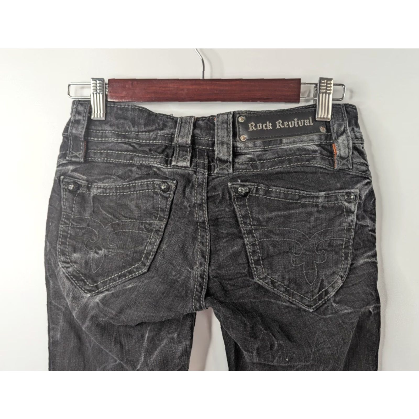 Vintage Rock Revival Rock Revival Jeans Skinny Rock Revival Pat Skinny Jeans Women’s Size 25 Low Rise Black Acid Wash RRJ8185SK Size 42" / US 20 - 6 Thumbnail
