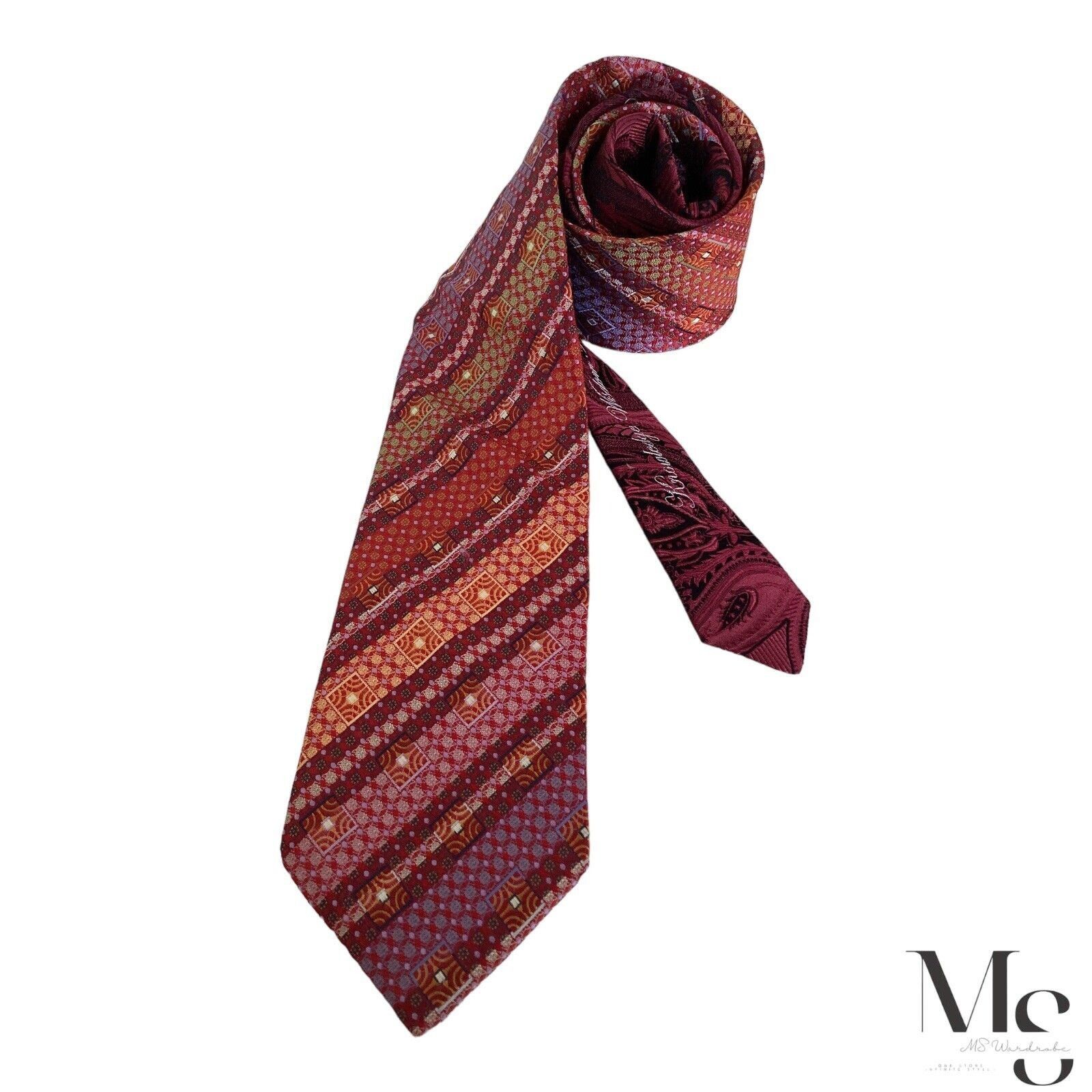 ROBERT GRAHAM XL Orange & Purple Striped Silk Tie Made In US