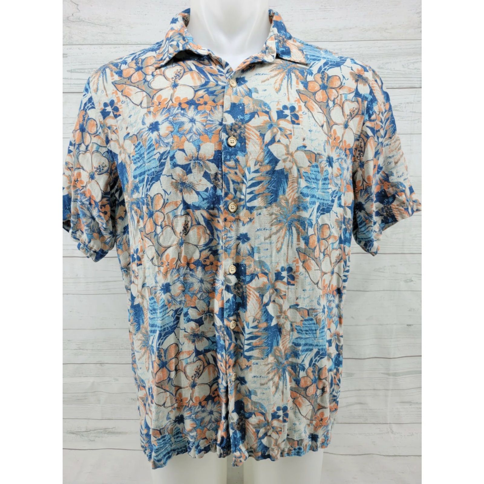 Vintage Margaritaville Men's XL Floral Print Hawaiian Button-Up Camp Shirt Silk/Linen Blend SS Size US XL / EU 56 / 4 - 2 Thumbnail