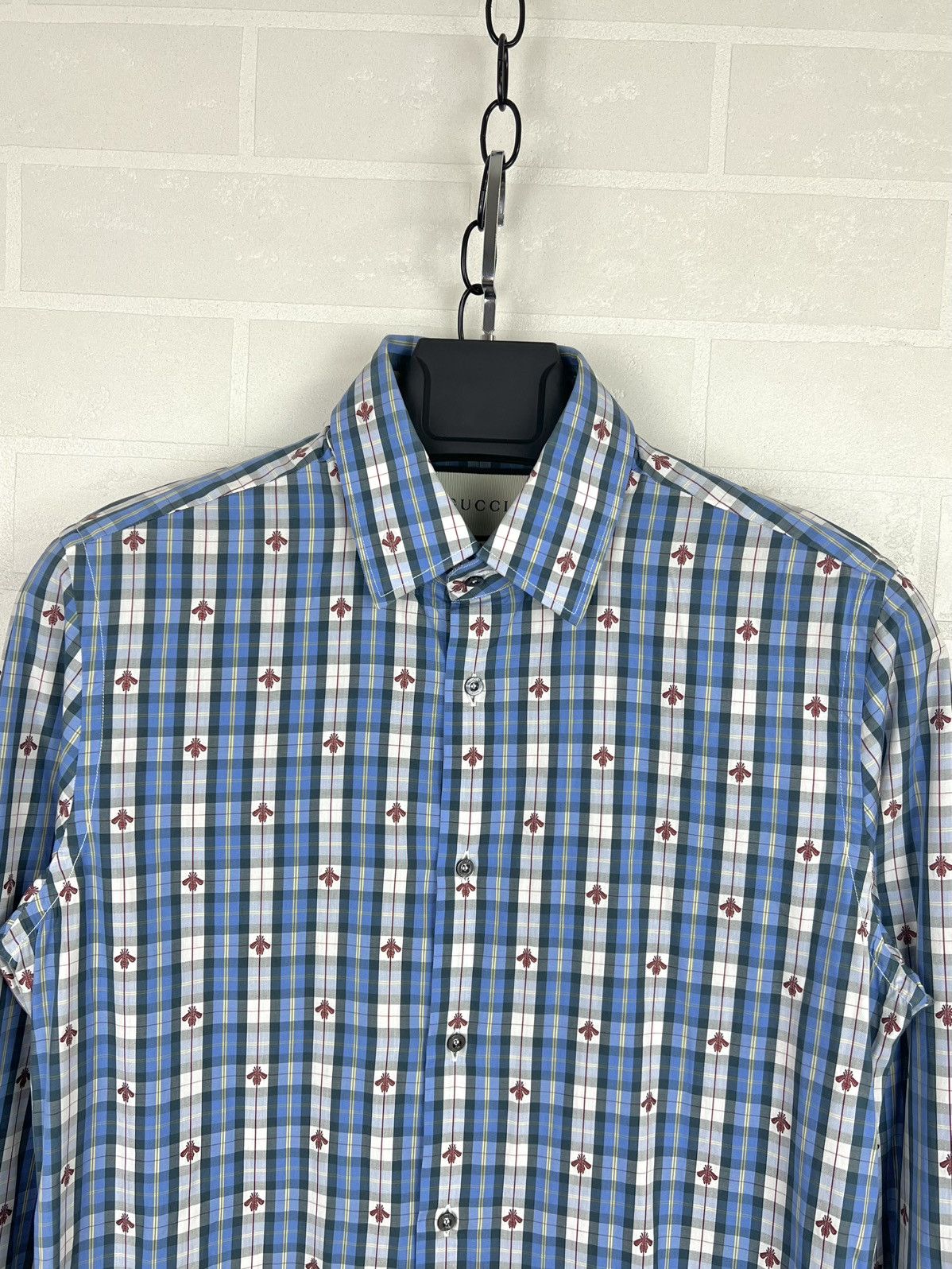 Gucci GUCCI Shirt Button Up Monogram Embroidered Bee Checkered Size US S / EU 44-46 / 1 - 4 Thumbnail