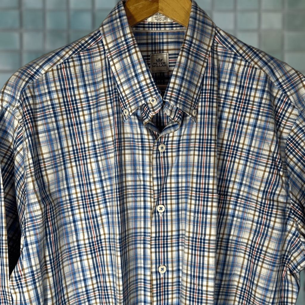 Peter Millar Peter Millar Mens Blue Plaid Button Down Long Sleeve Shirt L Large Multicolor Mens Size US L / EU 52-54 / 3 - 1 Thumbnail