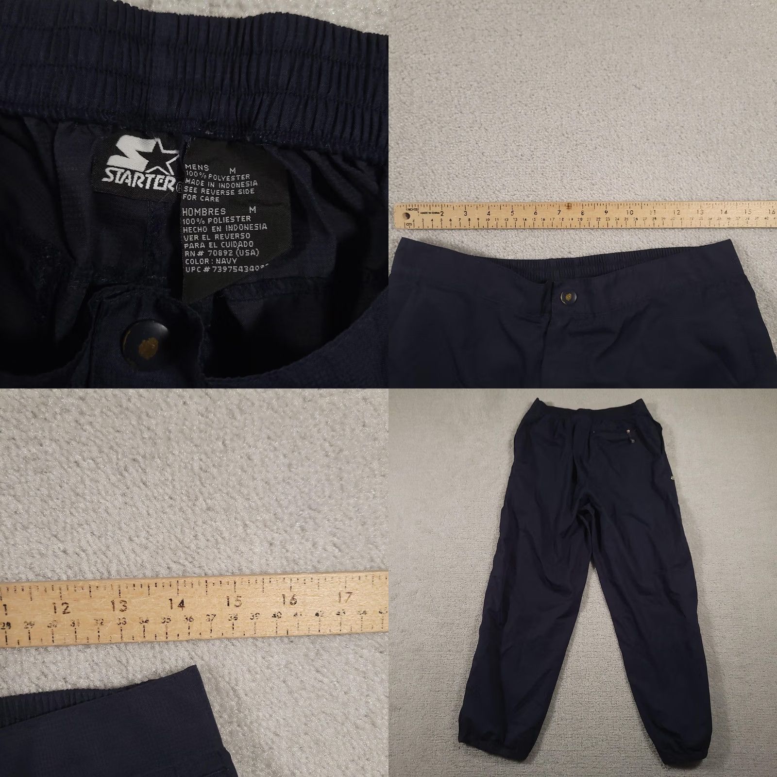 Starter Starter Pants Mens Medium Navy Blue Elastic Waist Zip Pocket Track Athletic Size US 31 - 8 Thumbnail
