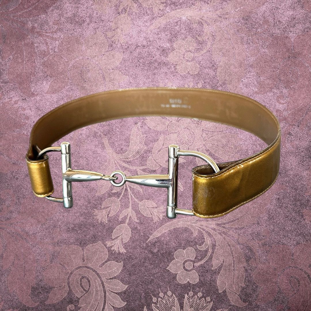 Gucci Gucci by Tom Ford FW 1995 gold horsebit patent leather belt Size ONE SIZE - 2 Thumbnail