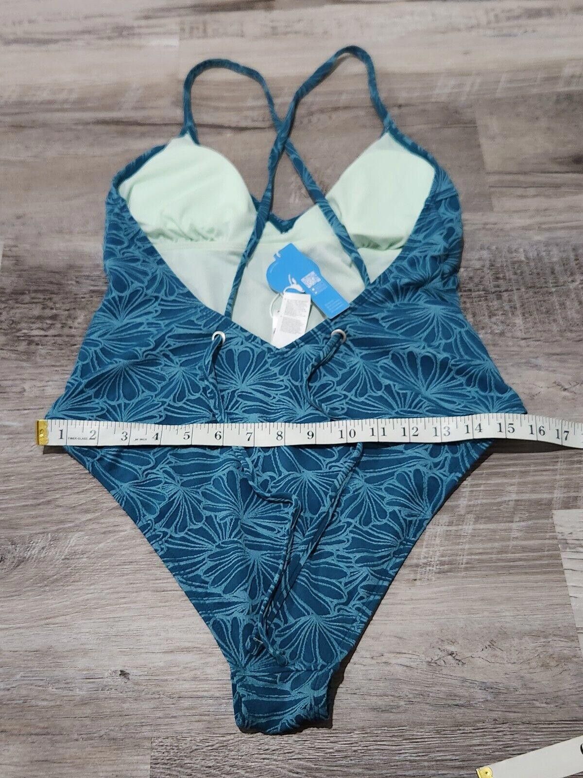 Designer Cupshe Swimsuit Medium Blue NWT one Piece Polyester Plunge Size ONE SIZE - 3 Thumbnail