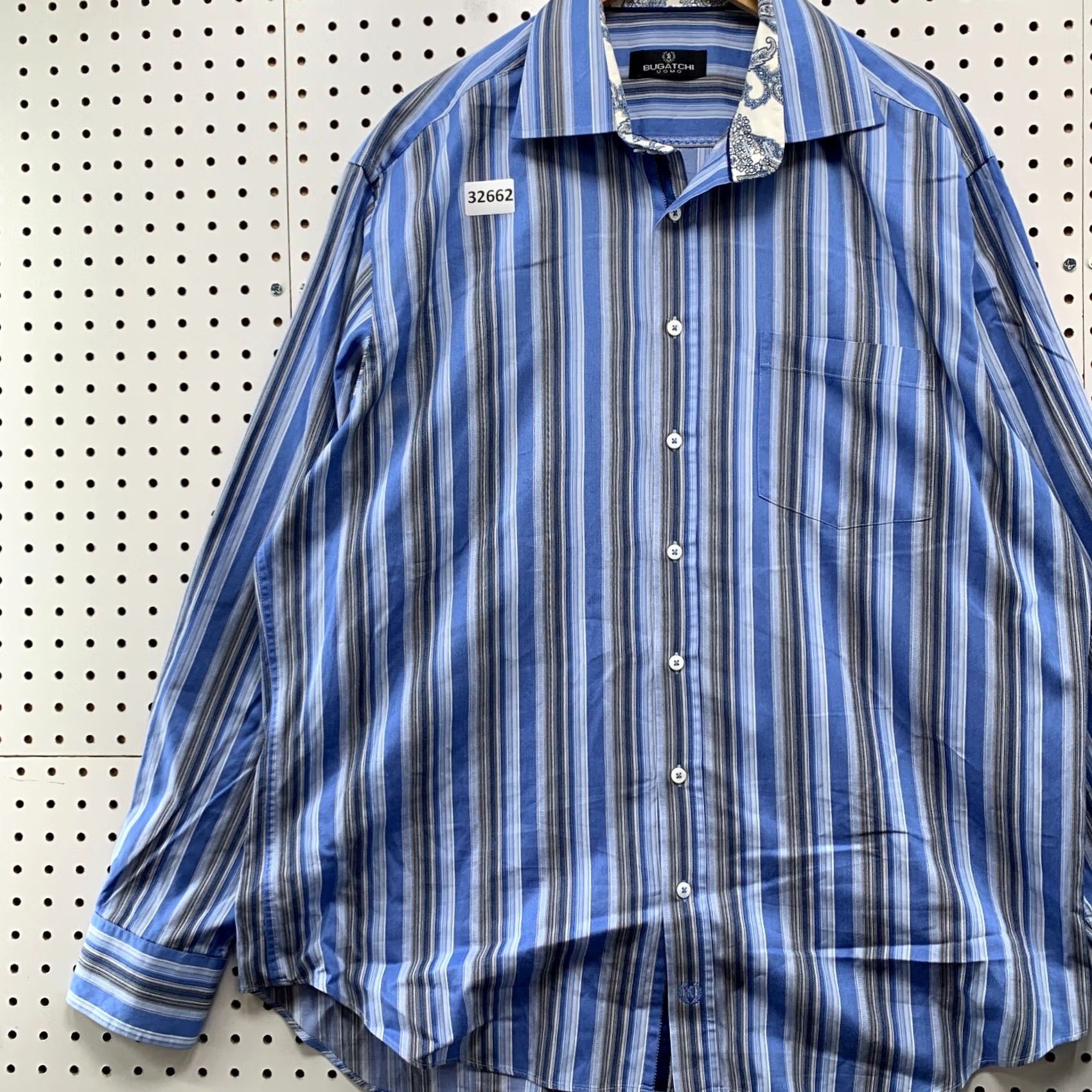 BUGATCHI Bugatchi Uomo Shirt Mens 2XL Blue Striped Long Sleeve Pocket Casual Button 26x33 Size US XXL / EU 58 / 5 - 3 Thumbnail