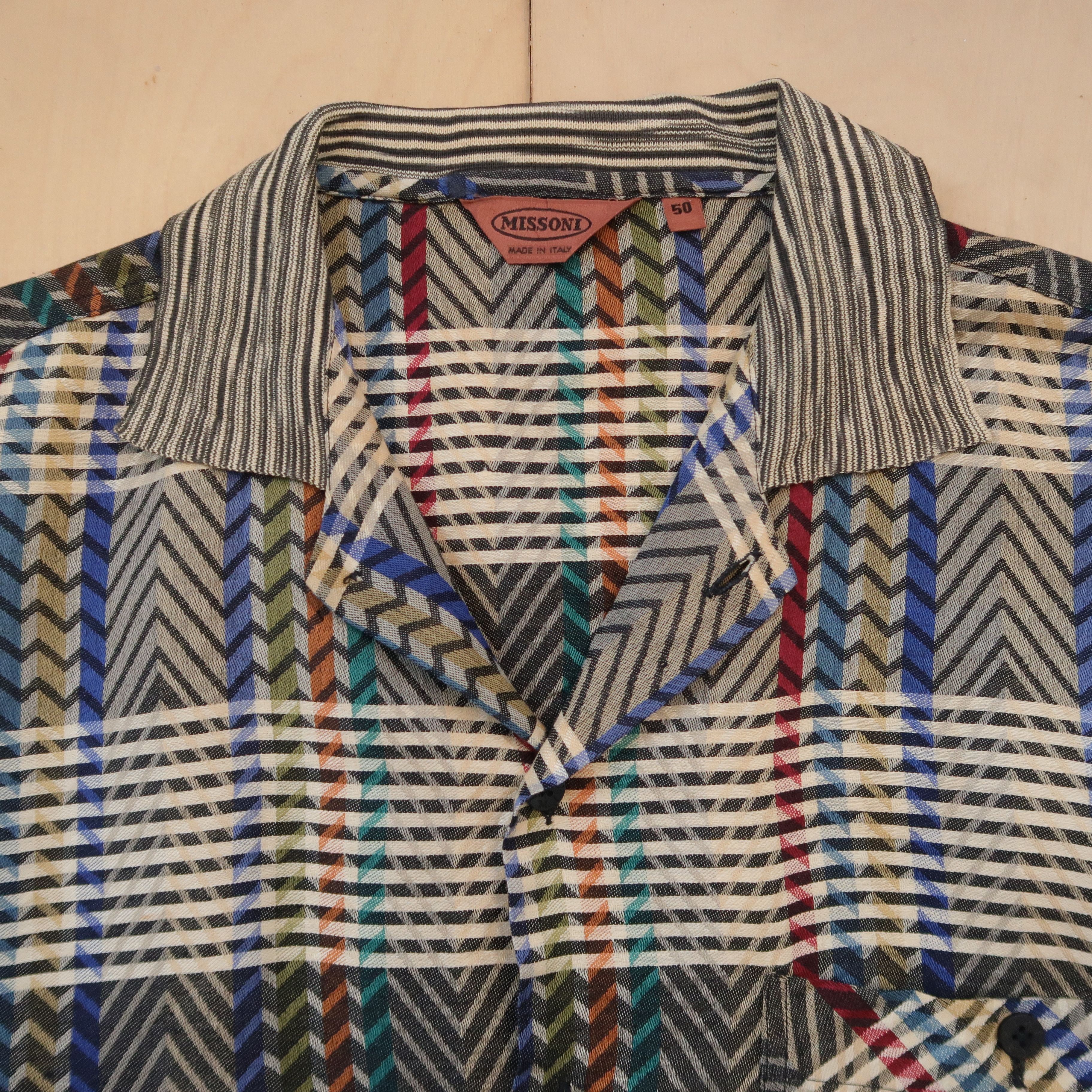 Missoni Vintage 80s Missoni Psychedelic Zig Zag Stitch Pattern Shirt Size US L / EU 52-54 / 3 - 3 Thumbnail