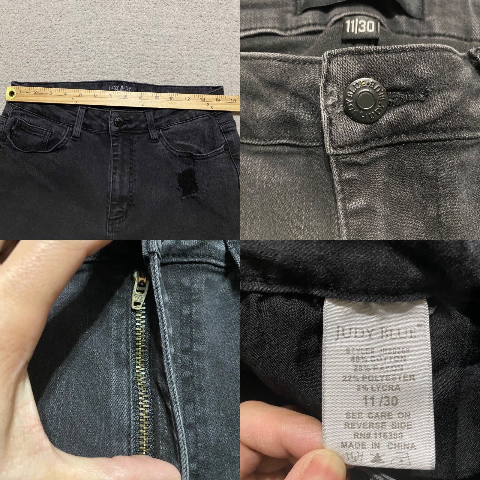 Vintage Judy Blue Jeans Womens 11 Gray Denim Medium Wash Skinny Leg High Rise Distressed Size 32" / US 10 / IT 46 - 8 Thumbnail