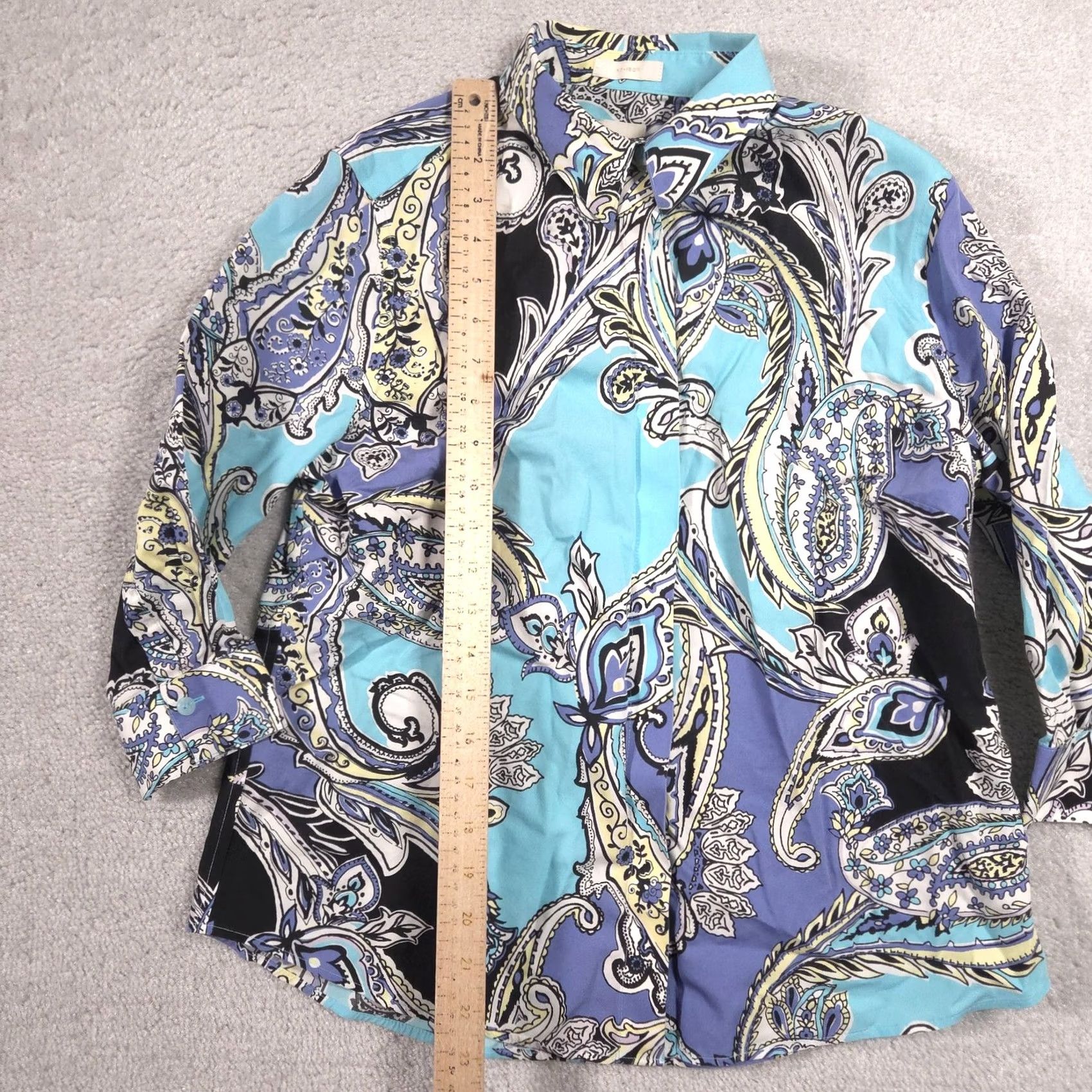 Vintage Chico's Shirt Womens Petite 0P Blue Paisley No Iron Button Front 3/4 Sleeve Top Size XS / US 0-2 / IT 36-38 - 7 Thumbnail