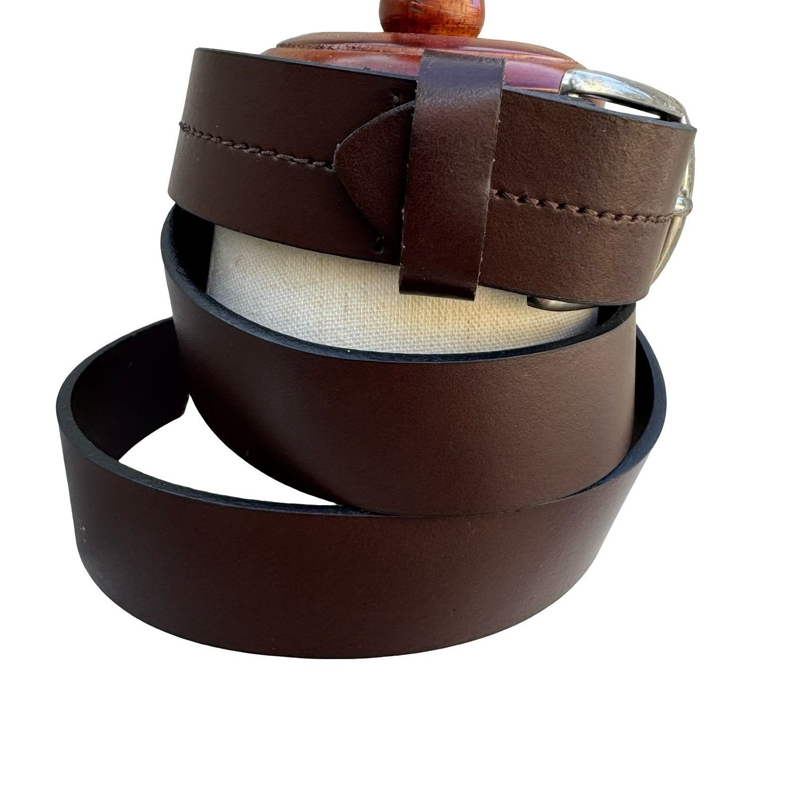 Vintage Mens Large Brown Genuine Leather Belt Silver Buckle Made in Size ONE SIZE - 7 Thumbnail