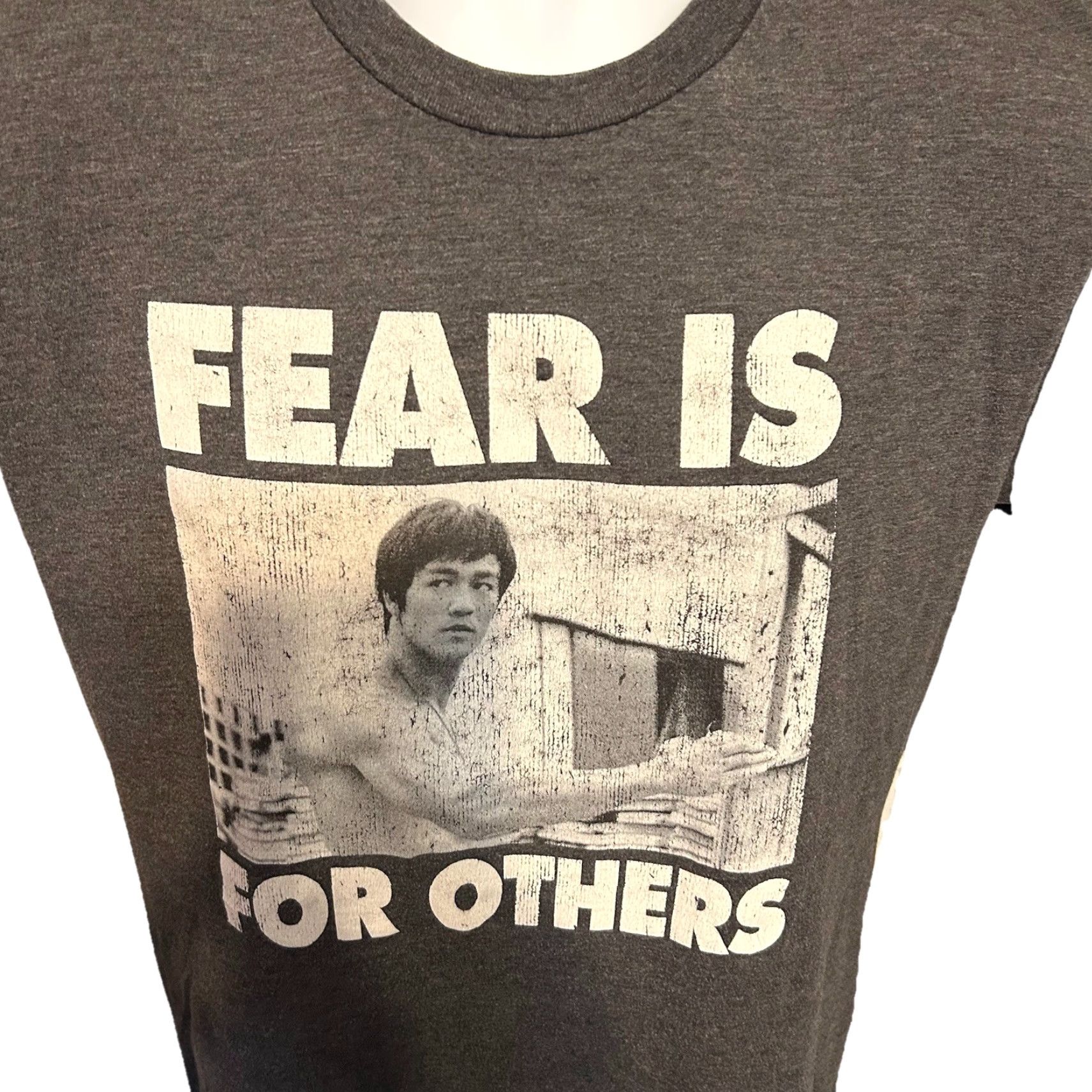 Lee Bruce Lee Fear Is For Others Shirt Mens Medium Dark Heather Gray Short Sleeve Size US M / EU 48-50 / 2 - 4 Thumbnail