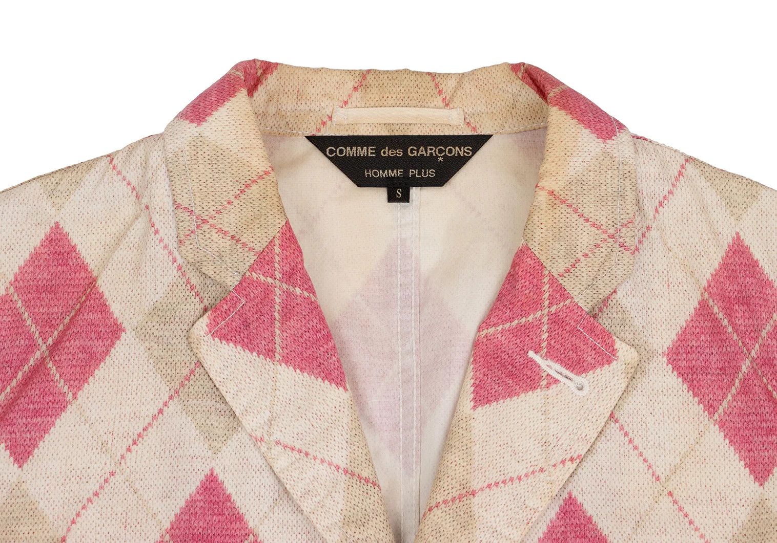 Comme des Garcons Homme Plus Cotton Argyle Knit Transfer Print Jacket Beige Pink S Size US S / EU 44-46 / 1 - 3 Thumbnail