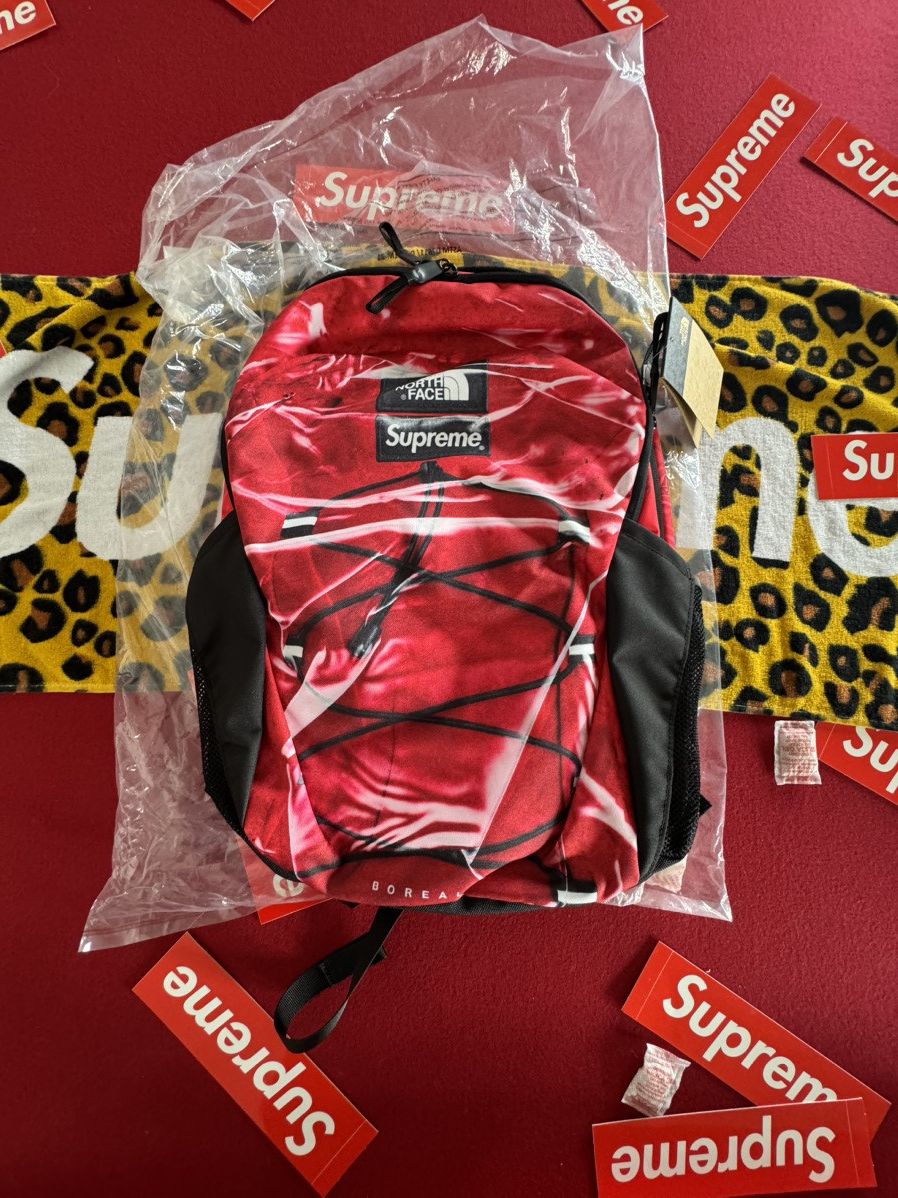Pre-owned Supreme X The North Face Printed Borealis L'oeil Backpack In Red