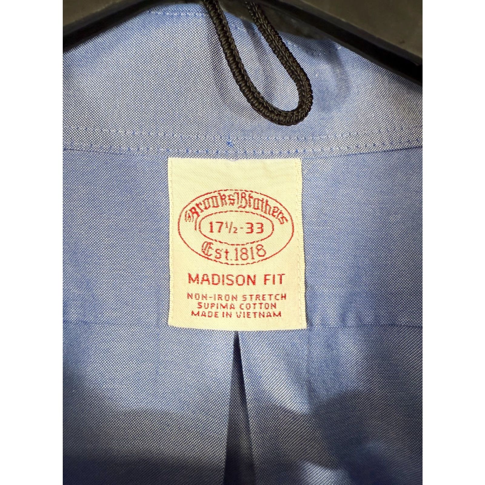 Brooks Brothers Brooks Brothers Dress Shirt Mens 17 1/2-33 Blue Stretch Madison Fit Non-Iron Regular Long Sleeve Button Cuff Chest 53 in Solid" Size 48R - 5 Thumbnail