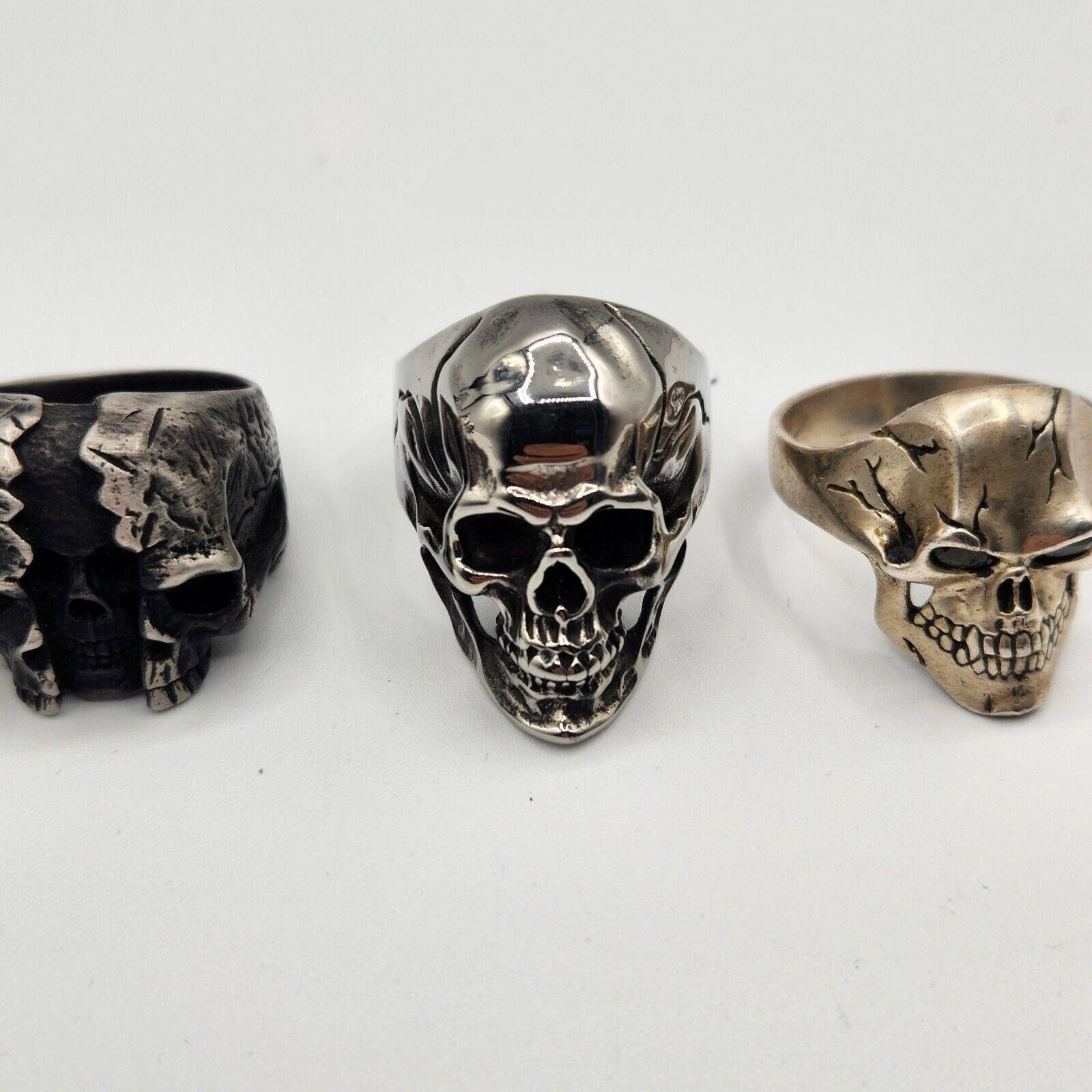 Designer Stainless Skull Rings Lot Of 5 And 1 Pendant Size ONE SIZE - 6 Thumbnail