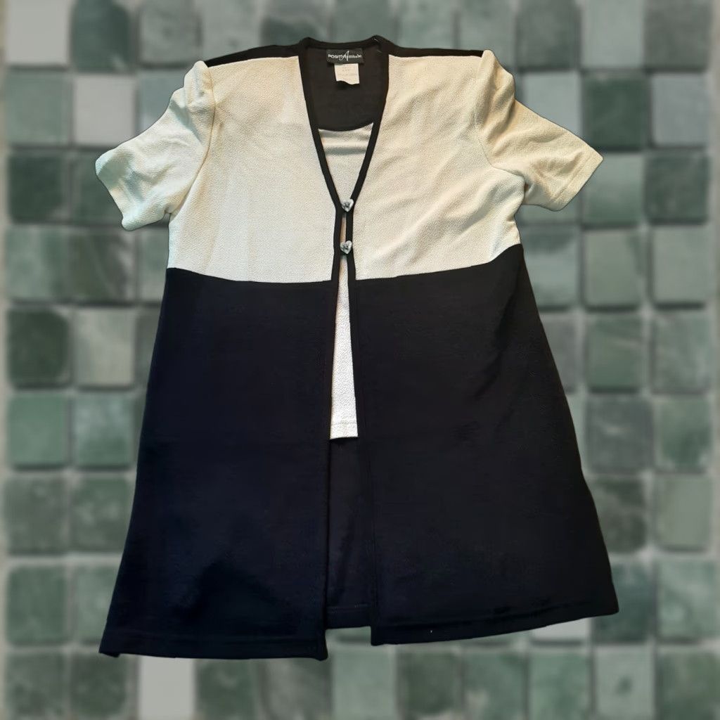 Vintage VINTAGE Positive Attitude Blouse Womens Size 10 Black & White Padded Shoulders Short Sleeve Size L / US 10 / IT 46 - 1 Thumbnail