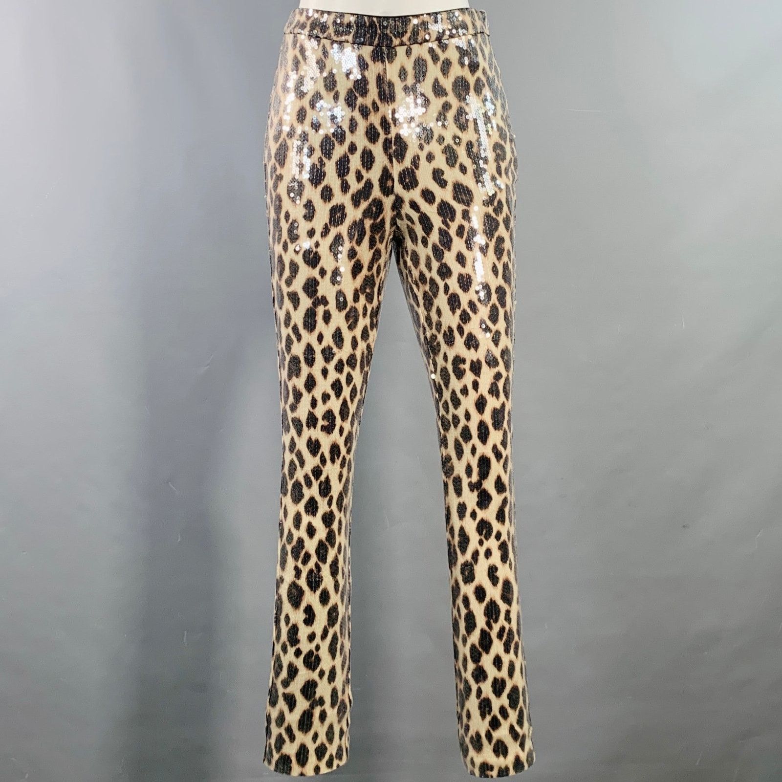 A.L.C. Size 2 Beige Brown Polyester Blend Sequined Leopard Leggings Size 26" / US 2 / IT 38 - 1 Thumbnail