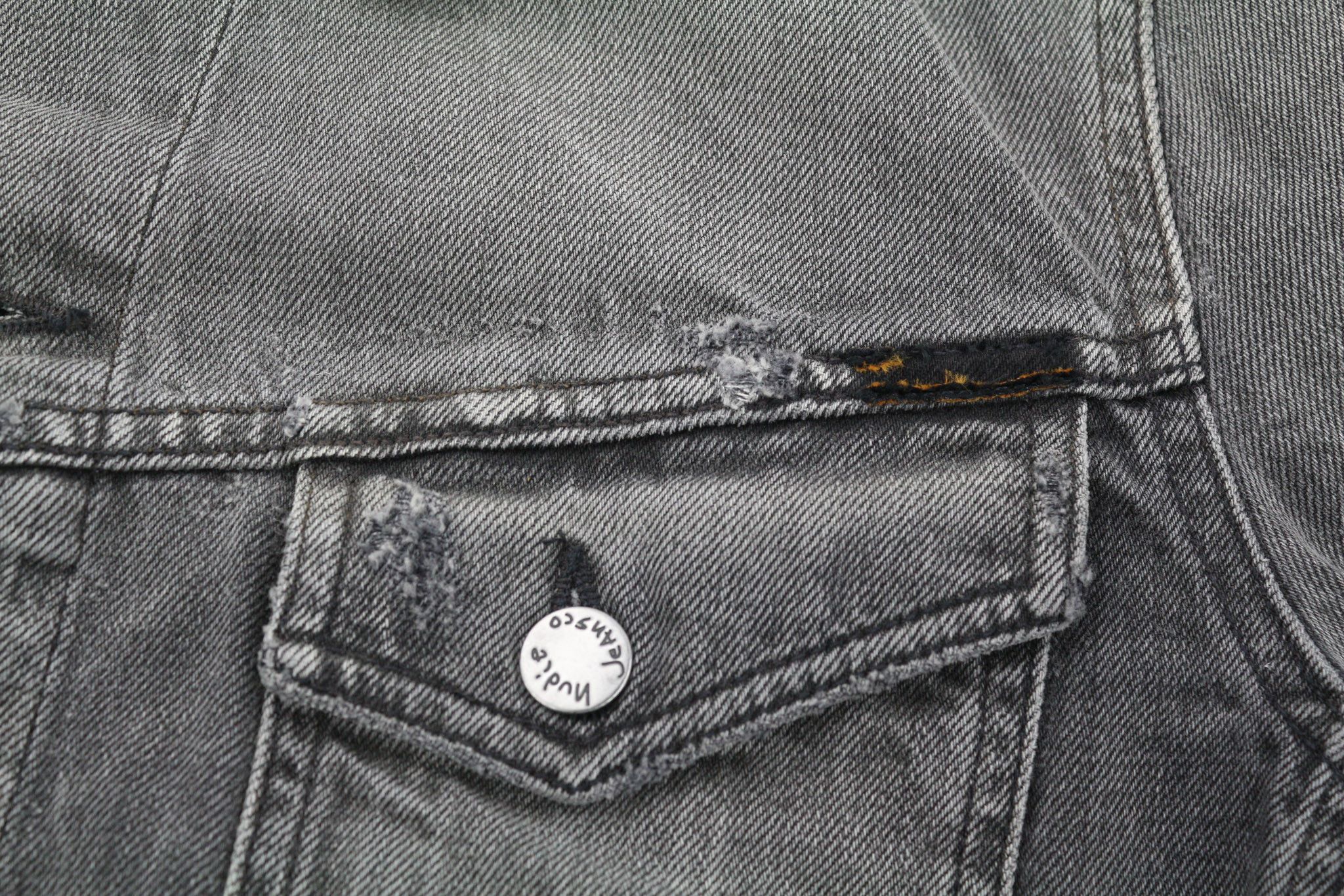 Nudie Jeans M Grey Denim Washed Pockets Logo Jacket 81053 Size US M / EU 48-50 / 2 - 8 Thumbnail
